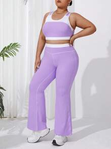 Easithlete 时尚女士大码健身跑步运动套装 - 紫色 - 查看 2