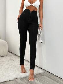 EURMUSE Jeansy damskie Petite 97% bawełny, z wysokim stanem i wąskim krojem, z rozcięciem