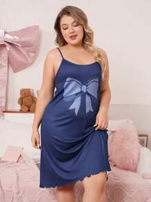 Plus Size Butterfly Ruffle Trim Spaghetti Strap Mid-Length Nightgown - Navy Blue - View 6