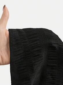 SHEIN Tween Girls' Woven Textured Black Square Neck Puff Sleeve Cutout Back Bow Decor Casual Vacation Dress, Suitable For Spring Outing, Countryside, Garden Afternoon Tea, Casual Outings, Back To School, Mommy And Me Matching Outfits - Black - View 8