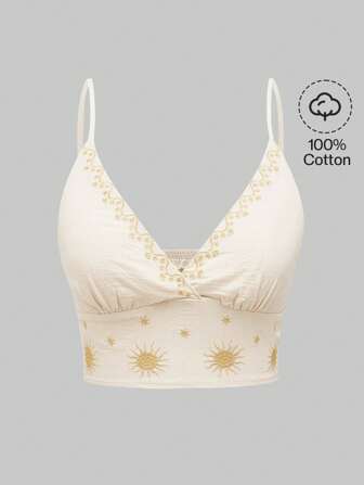 Hippie Camisola de tirantes con bordado de sol para mujer
