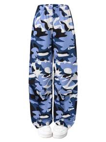 SHEIN Sparklyn 2 件套青少年女孩黑色字母图案 V 领运动短款上衣和粉色宽松迷彩阔腿裤，街头时尚百搭服装，也适合作为情人节礼物 - 彩色 - 查看 5