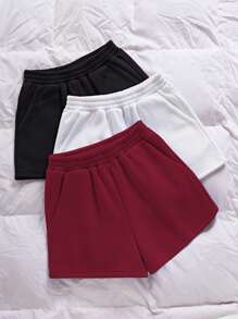 Lunelith SHEIN Lunessa 3-Piece Set Casual Loose Solid Color Shorts, For Gyms