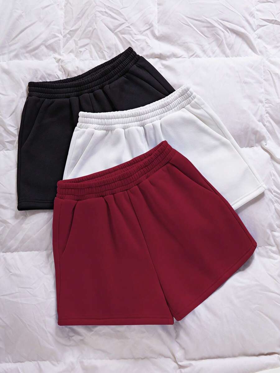 Lunelith SHEIN Lunessa 3-Piece Set Casual Loose Solid Color Shorts, For Gyms