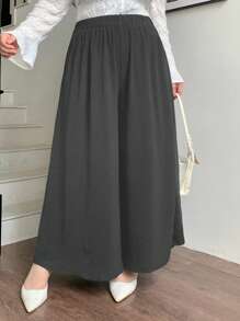 Dazy Plus Plus Size Solid Color Wide-Leg Pants Culottes, Casual & Stylish, Suitable For Summer,Fall Clothes,Teacher Pants - Grey - View 3