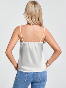 SHEIN LUNE Western Wear Women Country Concert Women's Spaghetti Strap Lace Splice Camisole Top, Ice Blue - Beige - View 6