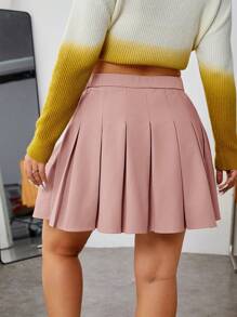 SHEIN EZwear Plus Size Women Solid Color Pleated Waist Mini Skirt - Baby Pink - View 2