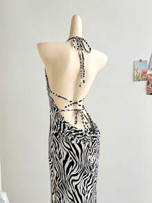 Soleia Women's Sexy Open-Back Zebra Print Dress Beach Vacation Outfits Spring Summer Outfits For Women West Music Festival Bohemia Holiday Boho,Lavender Dress - Multicolor - View 1