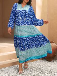 RueChic Vacation All Over Print Flare Plus Dress - Blue - View 5