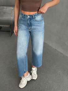 EURMUSE HIGH WAIST CROPPED STRAIGHT LEG JEAN - Medium Wash - View 1