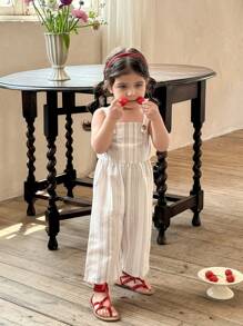 SHEIN LMoss Kids 女婴可爱百搭度假条纹连体裤，夏季 - 彩色 - 查看 5