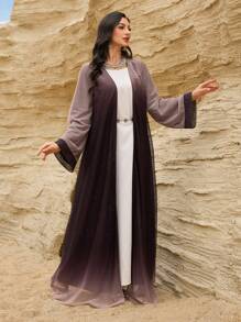 Al Najma 女士长款渐变图案网眼长袍，优雅而浪漫 - 粉色 - 查看 4