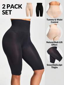 SHAPORA 2 Packs Seamless Cut-Out Mid Thigh Short Set Body Shaper Butt Lifter-Tummy Waist Thigh Control - Multicolor - View 1