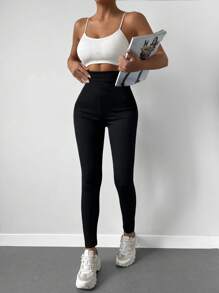 RueChic Solid Wideband Waist Leggings - Black - View 3