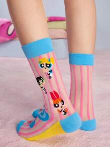 THE POWERPUFF GIRLS X SHEIN 2 双超薄卡通心形和波尔卡圆点图案性感女士袜子，透气柔软，适合春夏日常穿着 - 彩色 - 查看 4