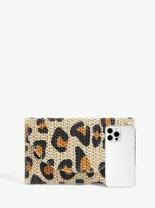 SHEIN SXY Ladies, Women Leopard Print Clutchs, Straw Bag, Envelope Bag, Fashionable, Elegant, Simple, Personalized, Versatile, For Beach, Vacation, Holiday, Summer, Seaside