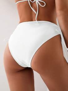 SHEIN Swim 纯色抽绳腰裤，适合海滩、夏季 - 白色 - 查看 2
