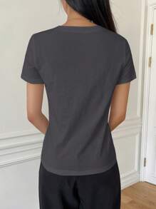 DAZY Solid Color Round Neck Short Sleeve T-Shirt - Dark Grey - View 4