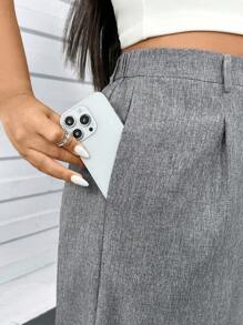 SHEIN Essnce Pantalones de traje para mujer talla grande, pantalones grises de mujer, pantalones casuales, ropa de verano para mujer, Bottom, pantalones rectos, pantalones adelgazantes, atuendos de verano para mujer, atuendos de primavera para mujer, atuendo informal de oficina para mujer, pantalones anchos