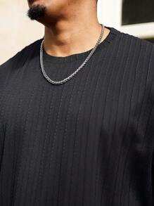 Manfinity Homme Plus Size Men Short Sleeve T-Shirt And Shorts Set, Solid Color Casual Matching Outfit, Cozy Outfits - Black - View 5