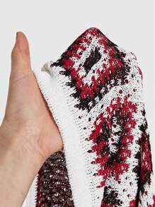 ROMWE MEN Casual Men's Loose Raglan Geometric Pattern Hollow Knitted Short Sleeve Sweater,Vacation - White - View 6