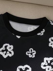 SHEIN Jonge jongens bloemenprint ronde hals korte mouw top en broek casual outfit, geschikt voor dagelijks gebruik