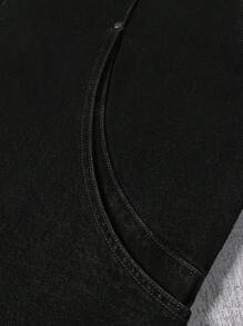 Manfinity EMRG Men's Corduroy Collar Washed Casual Loose Denim Jacket - Black - View 5