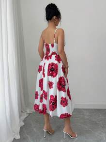 Chiquease Elegante vestido de verano con estampado floral, cintura ajustada y volante en el bajo - Multicolor - Ver 2