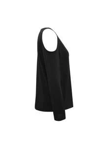 Women's Rhinestone Heart Print Loose Off Shoulder Fashion T-Shirt - Black - View 5