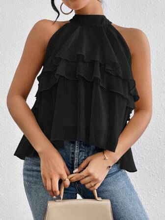 Firerie Lose sitzende Bluse mit Rüschensaum und asymmetrischer Chiffonkrawatte