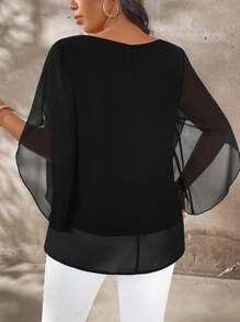 SHEIN LUNE Camicetta elegante in chiffon con maniche a palloncino per taglie forti