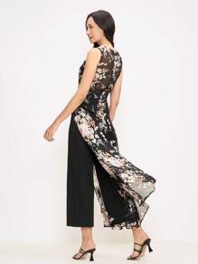 EMERY ROSE Women's Elegant Floral Print Patchwork Jumpsuit With Slits Party Dresses For Women Women Formal - Multicolor - View 2