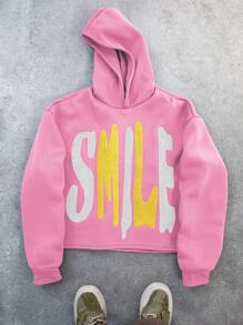 Manfinity EMRG Men's Casual SMILE Letter 3D Embroidery Hoodie , Hoodies Graphic , Pink Graphic Hoodie , Cute Hoodie