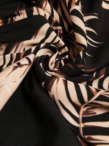 Travachic Mono holgado de pierna ancha, con parte trasera abierta, estampado de palmeras tropicales, en talla grande para mujeres - Negro - Ver 7