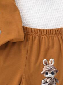 SHEIN Vintaside Kids Baby Boy Summer Cute Rabbit Print Top Paired With Matching Shorts Clothes Set, Adorable Style, Crew Neck Sleeveless, Comfortable Fit, Suitable For Outdoor Activities, Indoor Play, Casual Parties