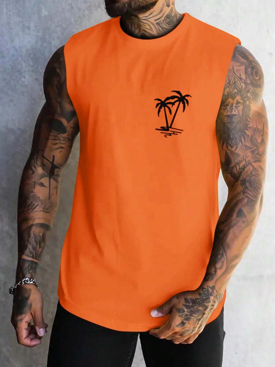 Manfinity RSRT Men's Round Neck Sleeveless Casual Printed Tank Top - Orange - View 1