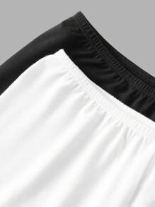 2pcs/Set Tween Girls Fitted Casual Minimalist Lace Trim Shorts And Leggings Set - Black and White - View 7