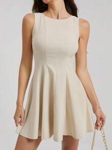 SHEIN Tall Women Casual Elegant Commuting Solid Color Waist Cinched Sleeveless Mini Dress, Graduation Dress