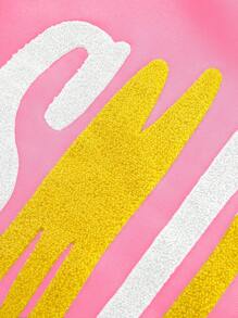 Manfinity EMRG Men's Casual SMILE Letter 3D Embroidery Hoodie , Hoodies Graphic , Pink Graphic Hoodie , Cute Hoodie