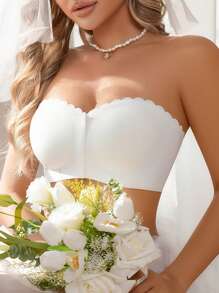 Crystal Vow Áo ngực Bandeau hở phía trước không đường may cho nữ (Mùa cưới) - trắng - Xem 6