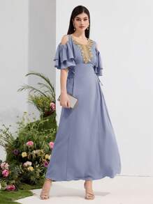 Al Najma Women's Turkish Abaya & Arabic Traditional Maxi Dress Kaftan Jalabiya Dress - Blue - View 5