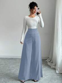 Firerie Pantalones negros de tiro alto y pierna ancha para mujer que estilizan la figura, ideales para la oficina
