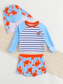 Baby Boy Swimming Suit: Top With Fixed Print/Bottom With Random Print + Swimming Cap - Multicolor - View 5