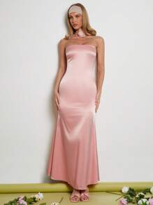 COSMINA Women's Solid Color Strapless Fishtail Hem Dress, Elegant For Formal Occasions