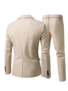 Calvornis Plus Size Men Full Zip Front Jacket And Long Pants Suit Set, Minimalist - Khaki - View 2