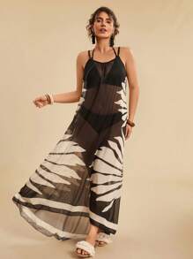 Travachic Plus Size Holiday Casual Tropical Beach Lightweight Sleeveless Loose Flowing Long Beach Cover Up Dress, Print Country Concert Outfit, Holiday Clothes, Vacation Outfits Woman, Festival - Multicolor - View 5