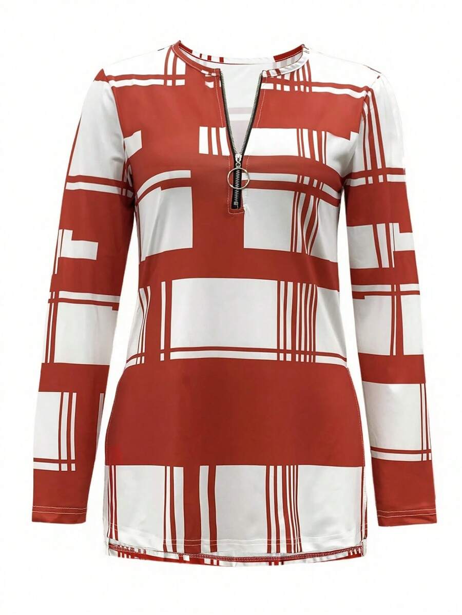 Women's Long Sleeve Zip Up T-Shirt, Casual Minimalist Fashion, Suitable For Summer Fall Cloth For Women