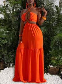 Slaydiva Women's Tied Halter Neck Loose Jumpsuits Striped Palazzo Pants, For Summer Vacation