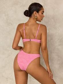 SHEIN Swim Conjunto de ropa de baño para mujer de unicolor con bordado floral de tela jacquard