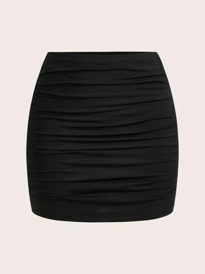 SHEIN MOD 2pcs Women Casual Ruched Bodycon Mini Skirt Set,Versatile Date Skirt,Elegant For Party, Club, Sexy Date Night, Lace Skirt, Bodycon Skirt,Spring,Valentine's Day,Beach Skirt,Vacation, Dinner,Birthday